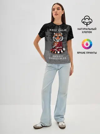 Женская базовая футболка / Keep calm and Merry Christmas