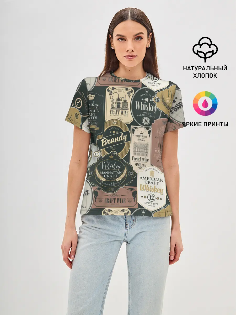 Женская базовая футболка / Этикетки мира Виски