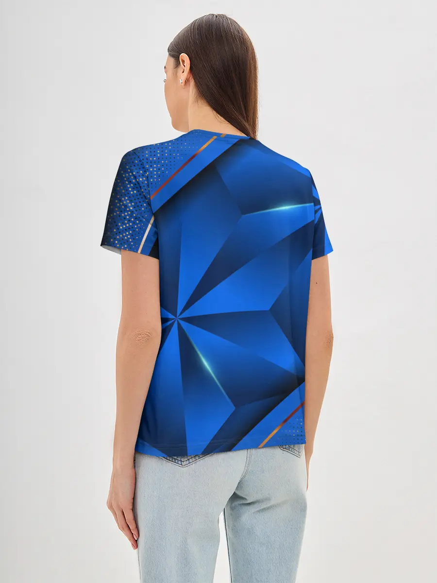 Женская базовая футболка / 3D абстрактные фигуры BLUE