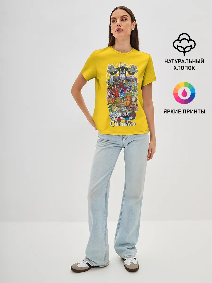 Женская базовая футболка / CupHead Family