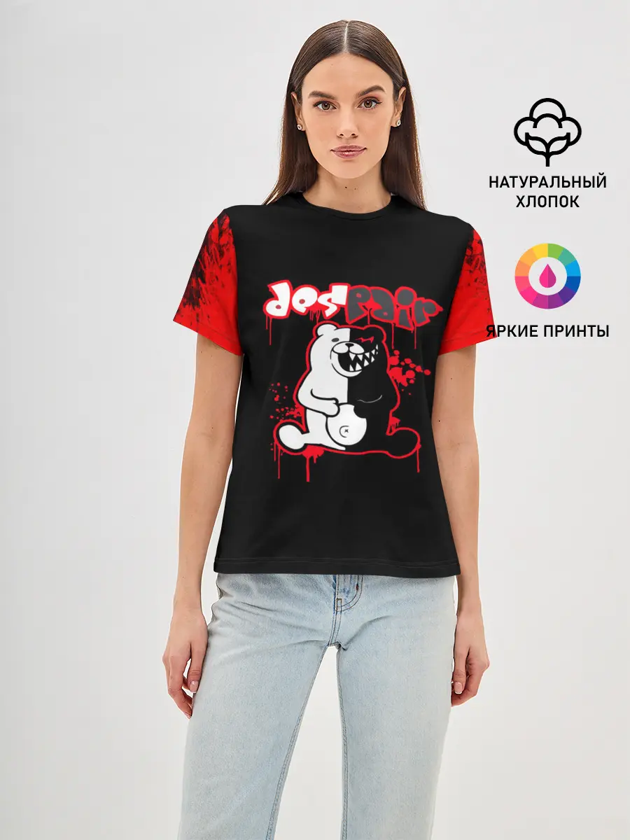Женская базовая футболка / monokuma красные потертости