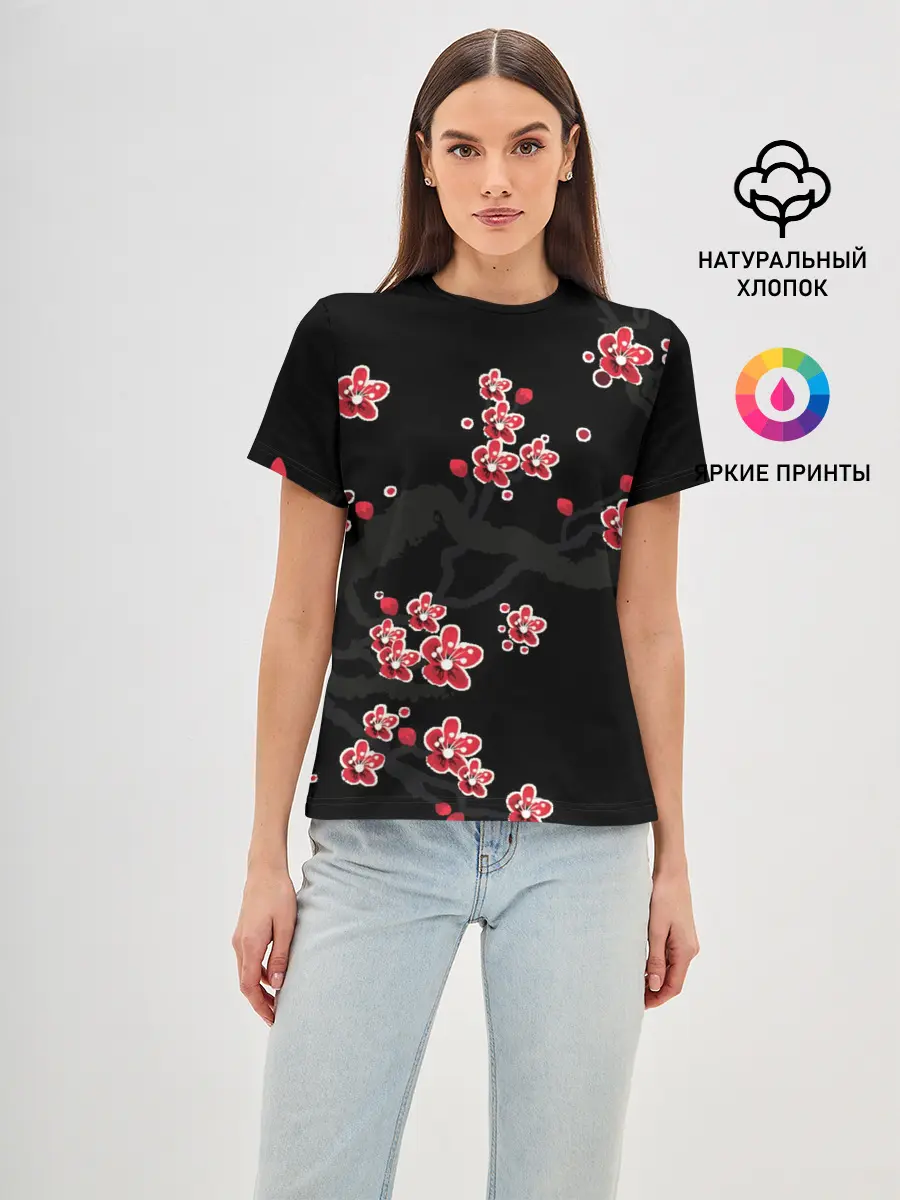 Женская базовая футболка / САКУРА ЦВЕТЁТ И БЛАГАУХАЕТ