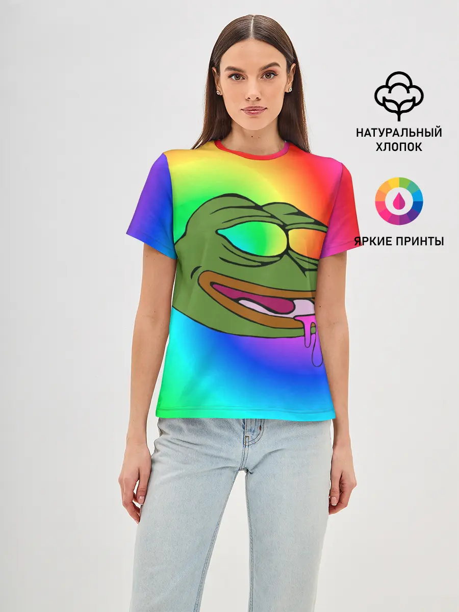Женская базовая футболка / Pepe rainbow