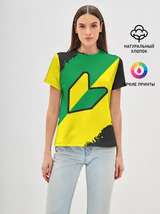Женская базовая футболка / JDM GREEN YELLOW LOGO