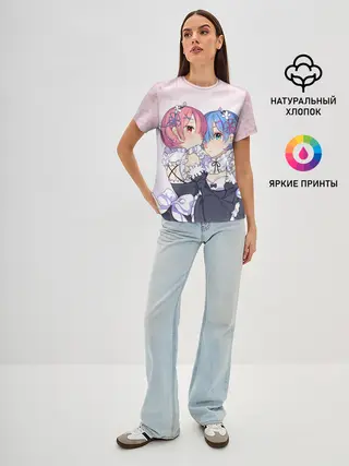 Женская базовая футболка / Re:Zero, Рам и Рем