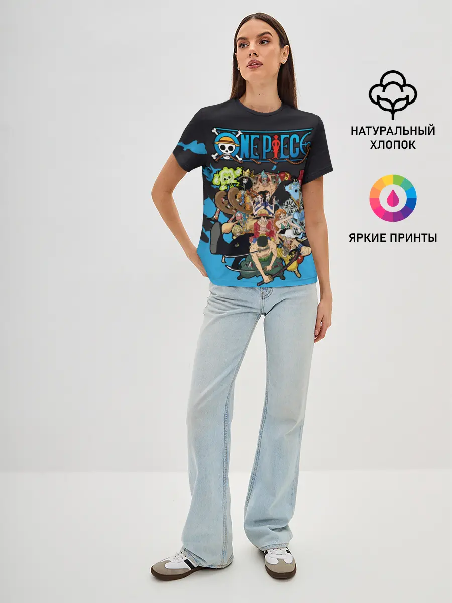 Женская базовая футболка / One Piece синий всплеск