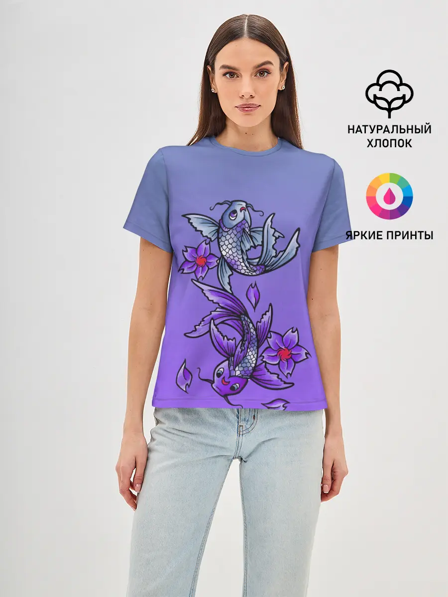 Женская базовая футболка / Рыбы и цветы