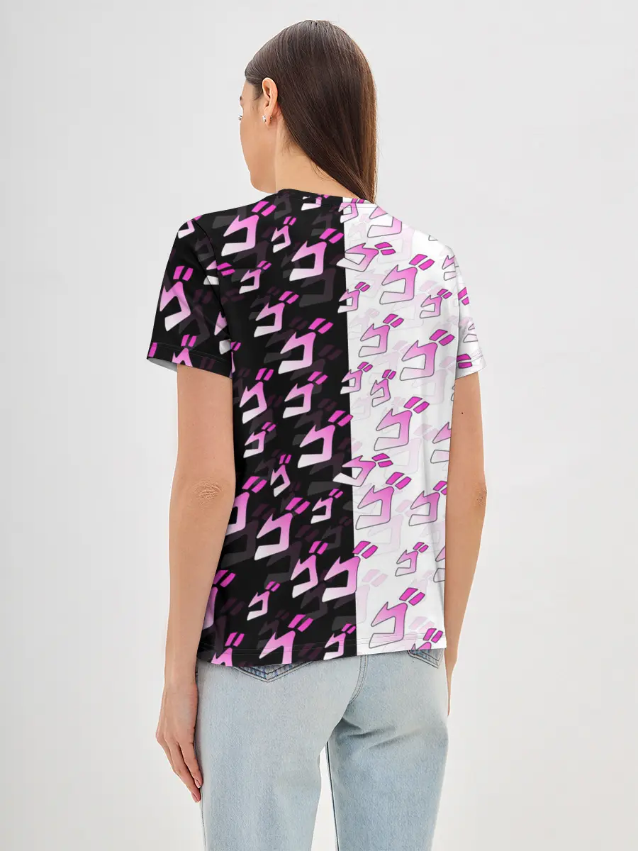 Женская базовая футболка / Розовые джоджо на чернобелом