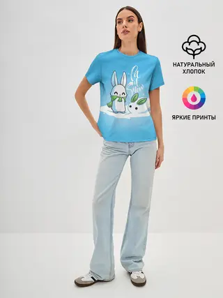 Женская базовая футболка / Let it snow. Зайчик и снежок