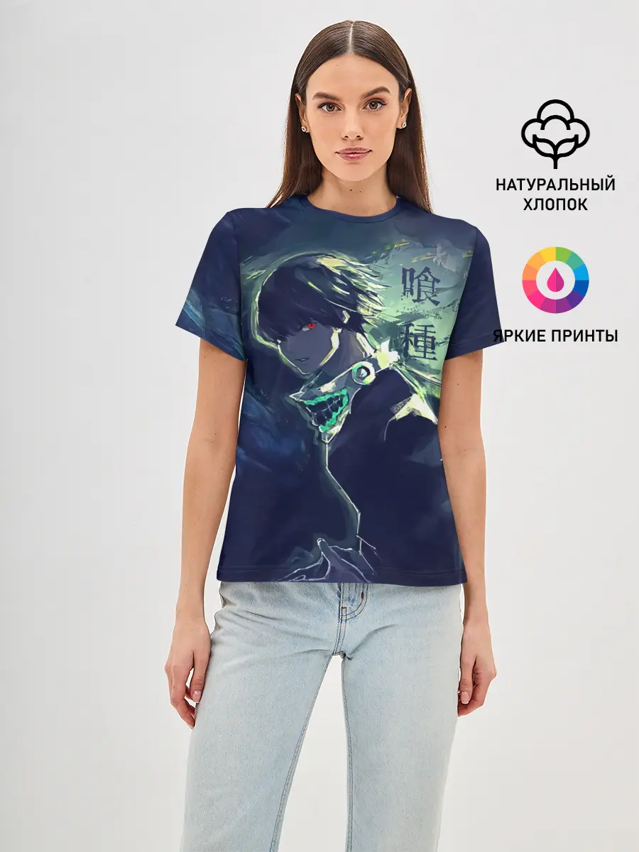 Женская базовая футболка / Зеленая маска Канеки Кен