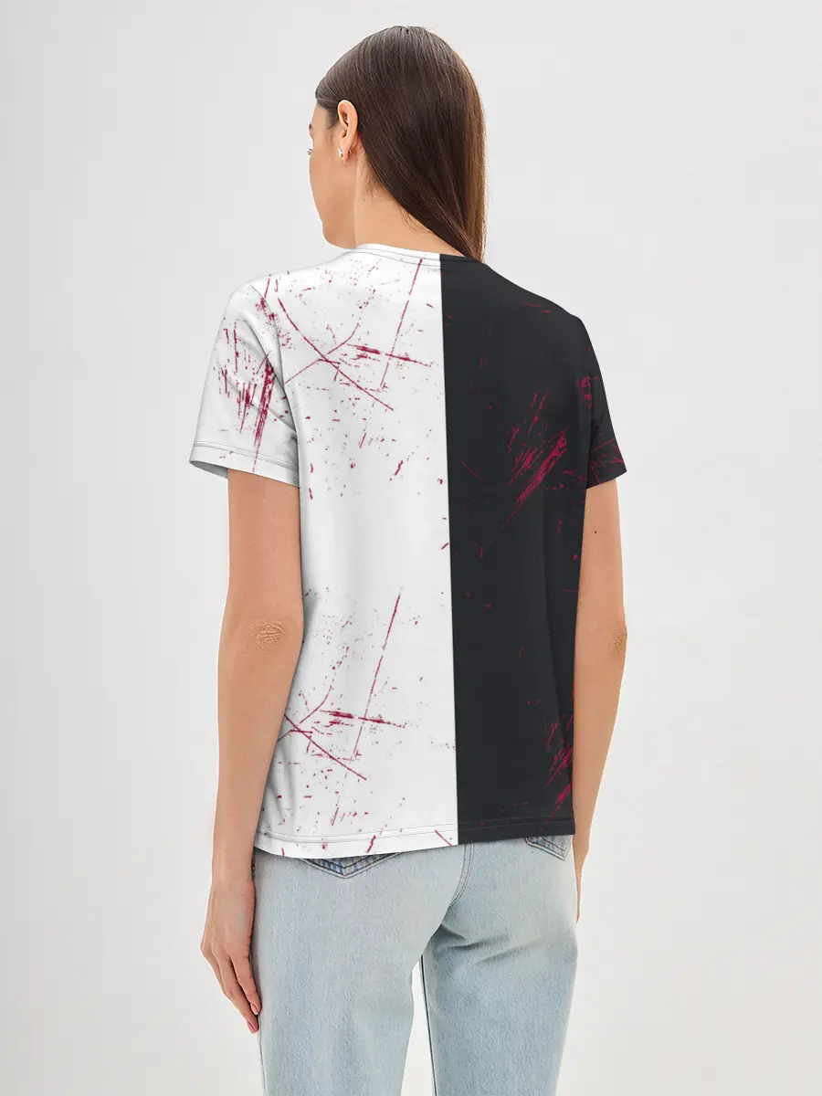 Женская базовая футболка / monokuma с пупком и иероглифами