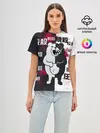 Женская базовая футболка / monokuma с пупком и иероглифами