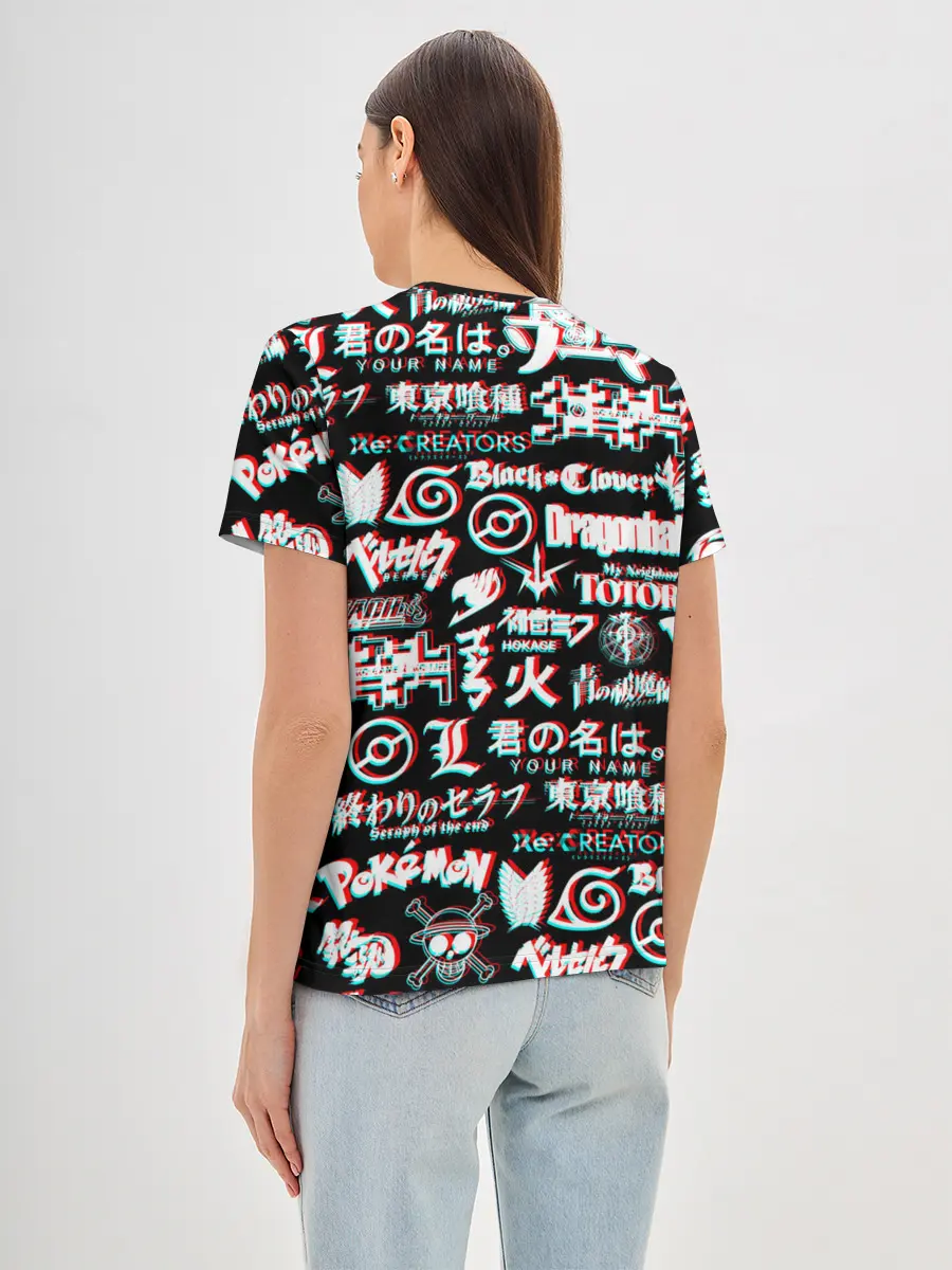 Женская базовая футболка / ЛОГО АНИМЕ ГЛИТЧ