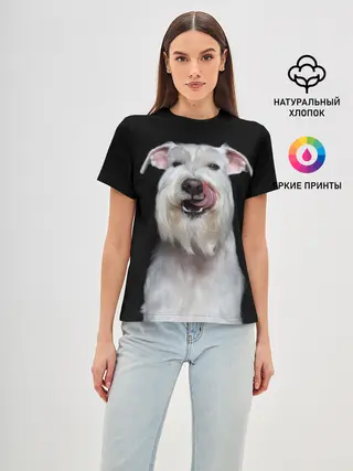 Женская базовая футболка / Белый шнауцер