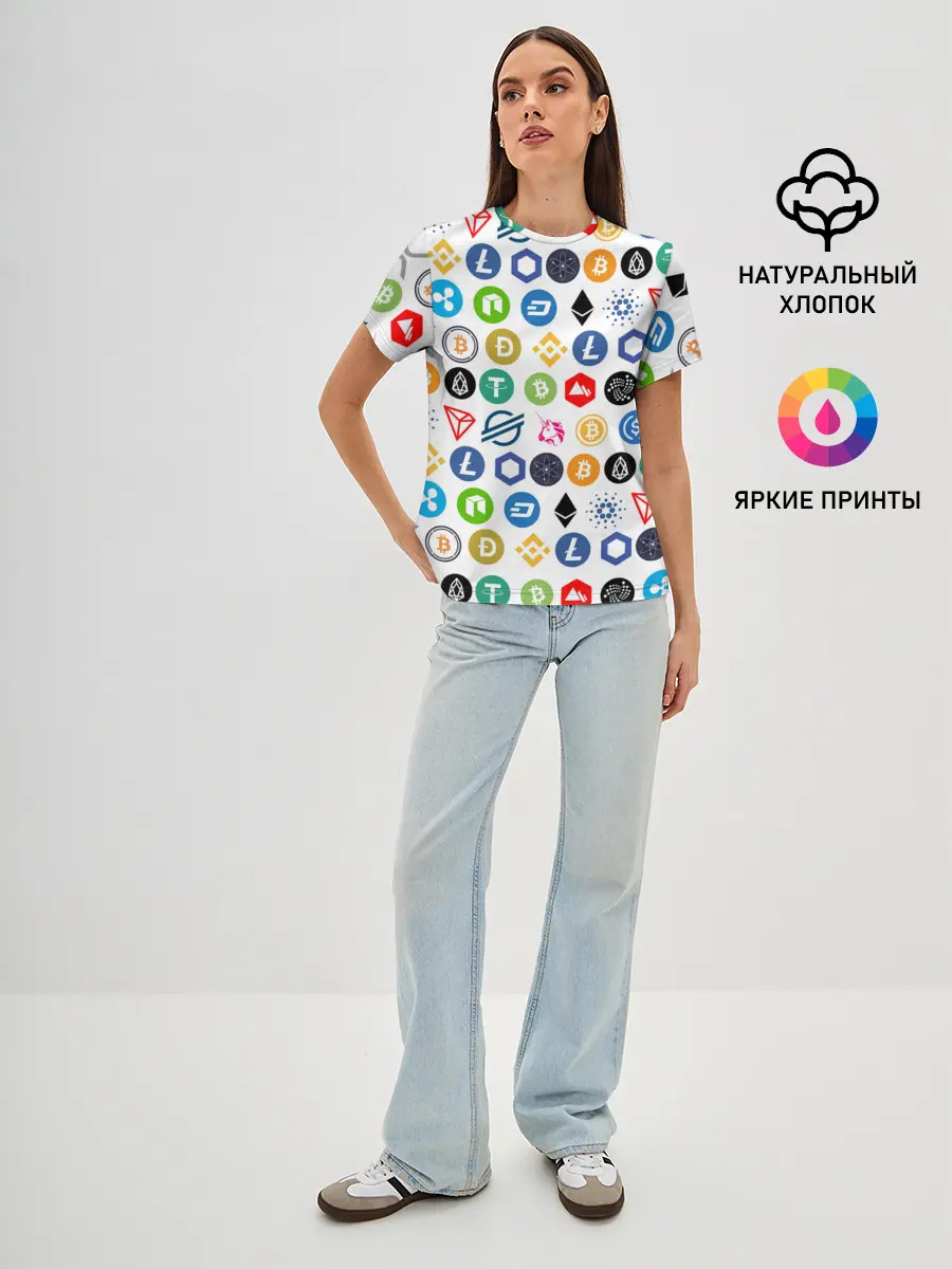 Женская базовая футболка / BITCOIN PATTERN | БИТКОИН