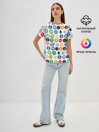 Женская базовая футболка / BITCOIN PATTERN | БИТКОИН