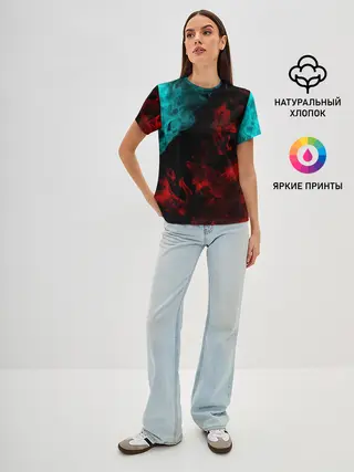 Женская базовая футболка / НЕОНОВЫЙ ОГОНЬ