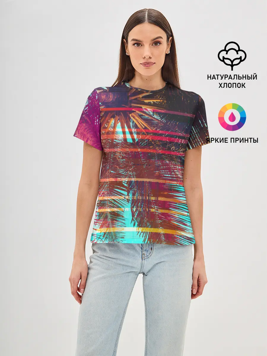 Женская базовая футболка / Palm glitch art