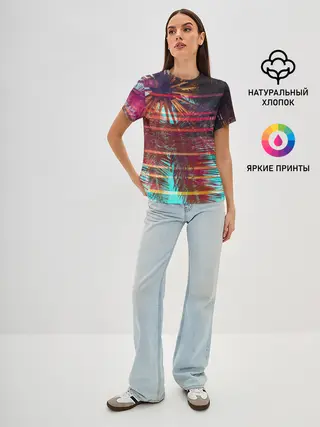 Женская базовая футболка / Palm glitch art