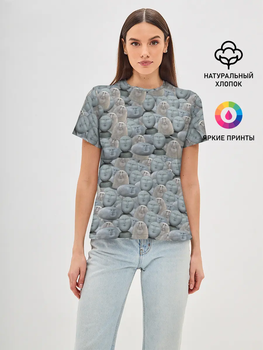 Женская базовая футболка / Каменные лица 3D МЕМ 2020