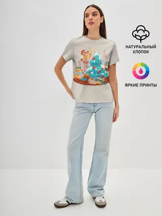 Женская базовая футболка / Зверята празднуют новый год