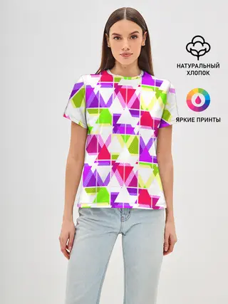 Женская базовая футболка / Абстрактный яркий узор
