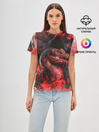 Женская базовая футболка / Опасный Динозавр | Red Dino