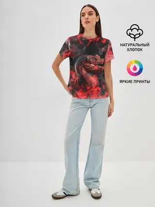 Женская базовая футболка / Опасный Динозавр | Red Dino