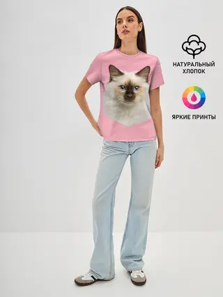 Женская базовая футболка / Пушистый кот