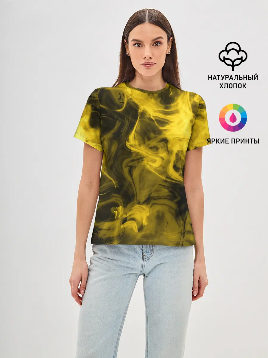Женская базовая футболка / Желтый Неоновый Дым