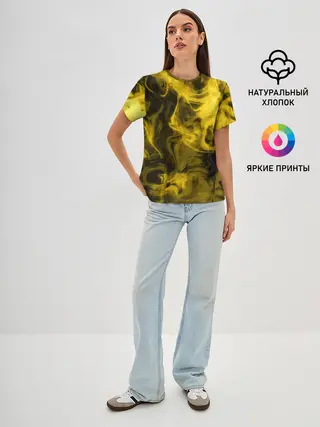Женская базовая футболка / Желтый Неоновый Дым