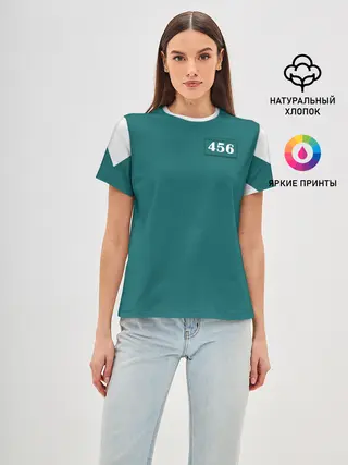 Женская базовая футболка / Как в игре в кальмара. Куртка бирюзовая