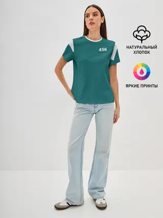 Женская базовая футболка / Как в игре в кальмара. Куртка бирюзовая