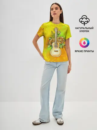 Женская базовая футболка / Гитара и подсолнухи