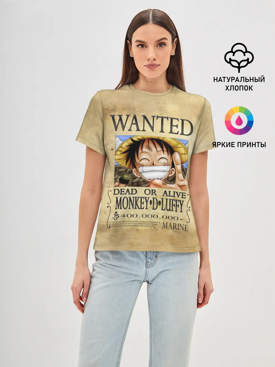 Женская базовая футболка / Манки Д. Луффи в розыске One Piece