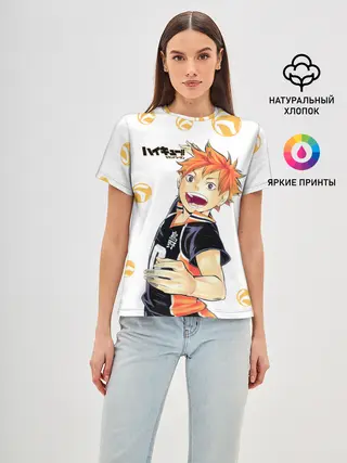 Женская базовая футболка / Мощный удар Шоё Хината Haikyuu!!