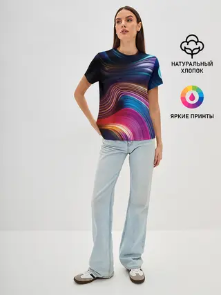 Женская базовая футболка / Цветные неоновые волны
