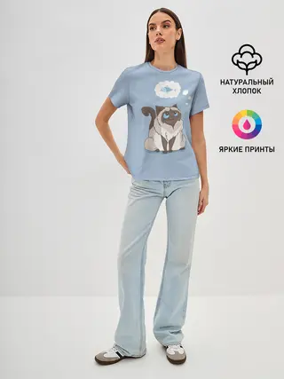 Женская базовая футболка / Голодный котейка