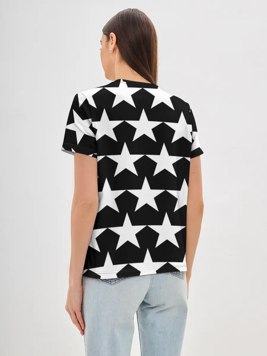 Женская базовая футболка / Белые звёзды на чёрном фоне 2