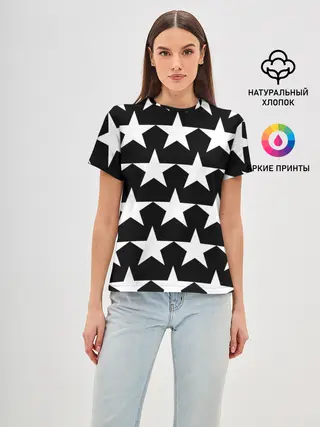 Женская базовая футболка / Белые звёзды на чёрном фоне 2