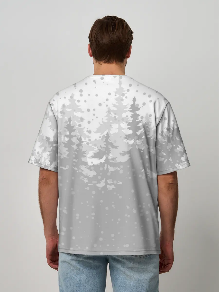 Мужская футболка оверсайз / Тигр с чашкой кофе