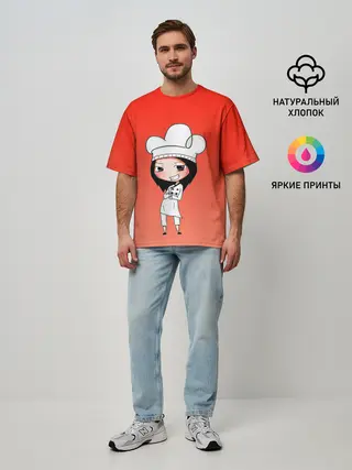 Мужская футболка оверсайз / Повар девушка манга