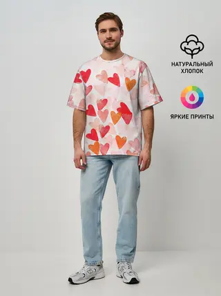 Мужская футболка оверсайз / Ванильные сердечки