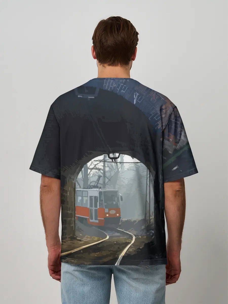 Мужская футболка оверсайз / Трамвай