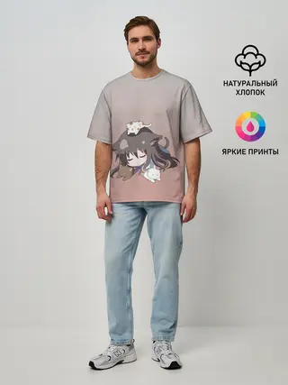 Мужская футболка оверсайз / малышка спит ушки котики