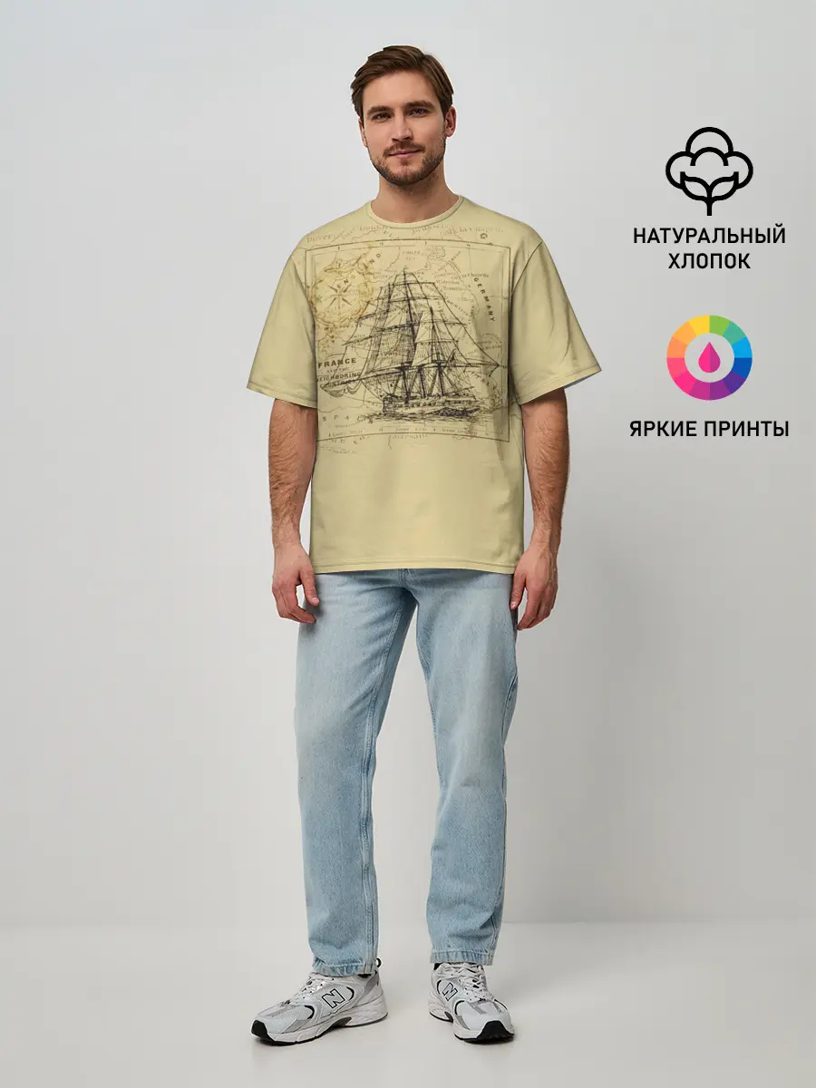 Мужская футболка оверсайз / Старая карта