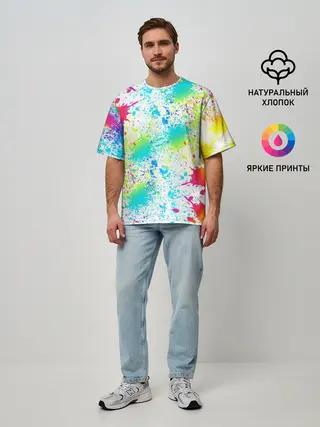 Мужская футболка оверсайз / БРЫЗГИ НЕОНА