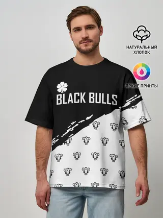 Мужская футболка оверсайз / Черные быки | Чёрный клевер