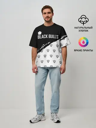 Мужская футболка оверсайз / Черные быки | Чёрный клевер