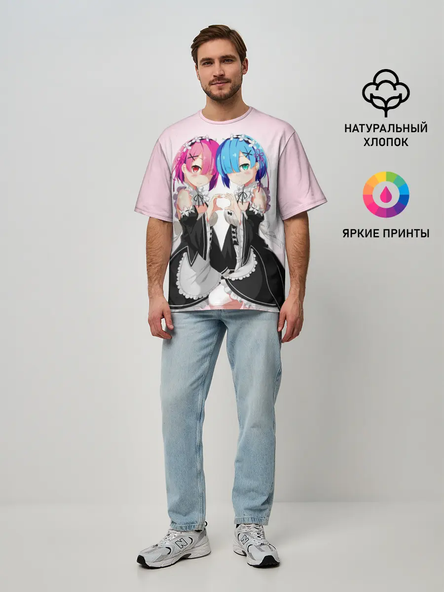 Мужская футболка оверсайз / Re:Zero. Рем и Рам